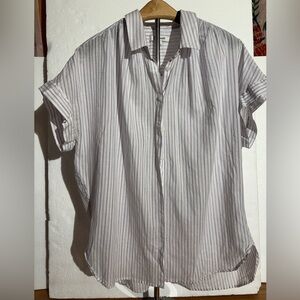 Madewell Women's White and Lilac Striped Button-Down Shirt